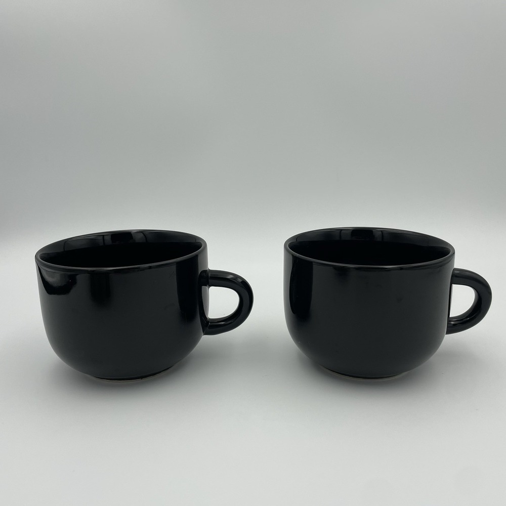 Vintage Newcor Stoneware 8oz Glossy Black Coffee/Tea Mugs Set‎ Of 2, Thailand - Picture 2 of 13